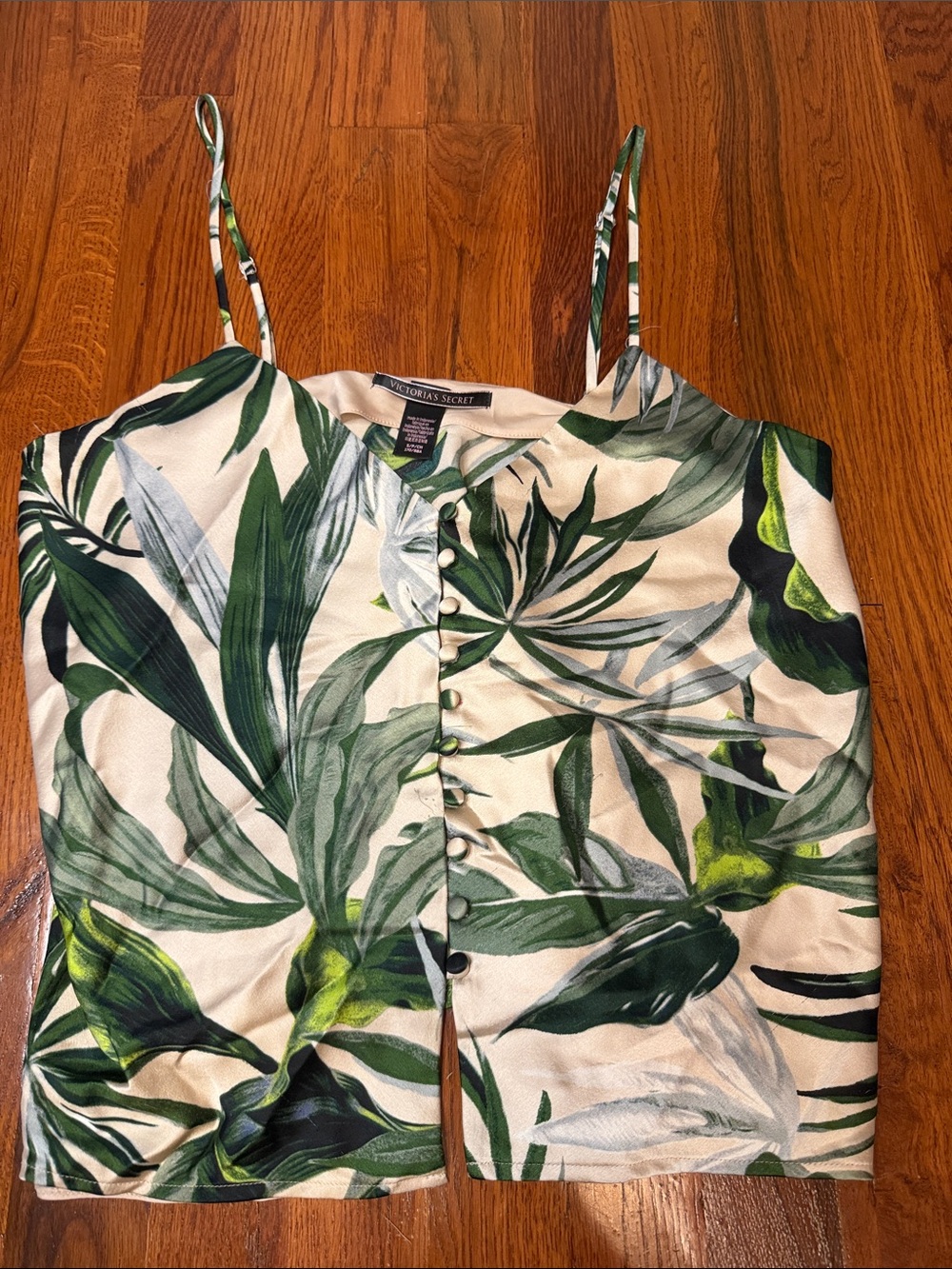 Victoria's Secret Green and Cream Tropical Leaf Button-Front Cami